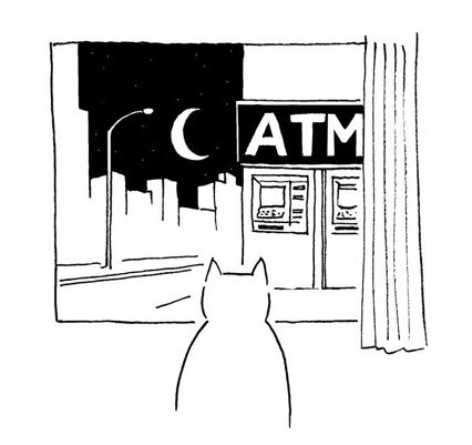 三日月を眺める猫のイラスト。